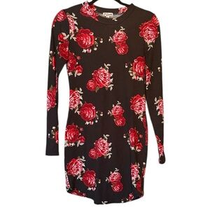 🖤 J for Justify Black and Red Rose Print Knit Mini Dress